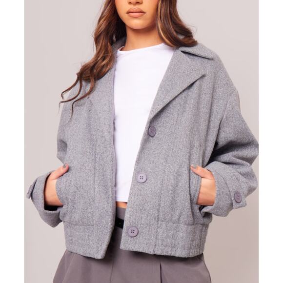 NWT Pretty Little Thing Bomber Jacket Gray Faux Wool Size US 8 - Picture 1 of 6